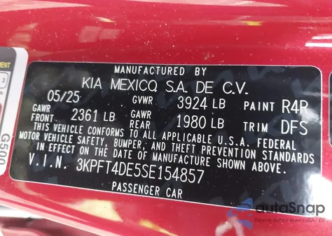 2025 Kia K4 Lxs z USA, uszkodzony, nr VIN 3KPFT4DE5SE154857